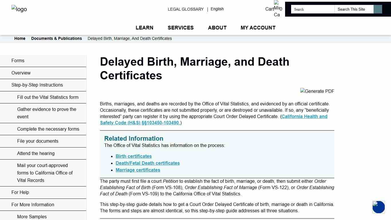 Delayed Birth, Marriage, and Death Certificates - Sacramento County Public Law Library